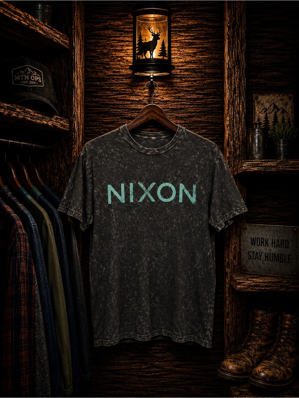 Nixon Mens Medium Black Distress Tee with Mint Logo - Short Sleeve
